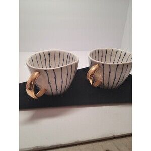 The Old Pottery Co. Hand Crafted Hand Painted Gold Tone Handle Mugs (Set Of 2)